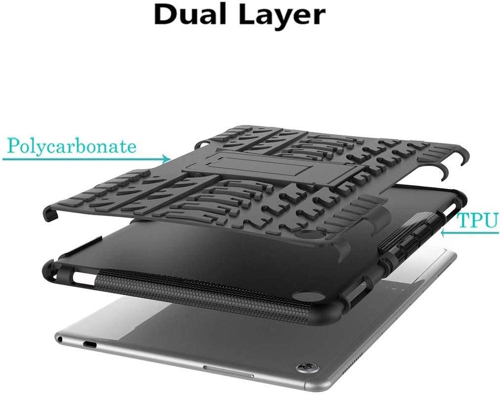 Fitsmart Shockproof Armor Heavy Duty Dazzle Case with Stand Double Protective Back Cover + 1 Tempered Glass for Huawei BAH2-W19 - Black (Combo Pack) 5