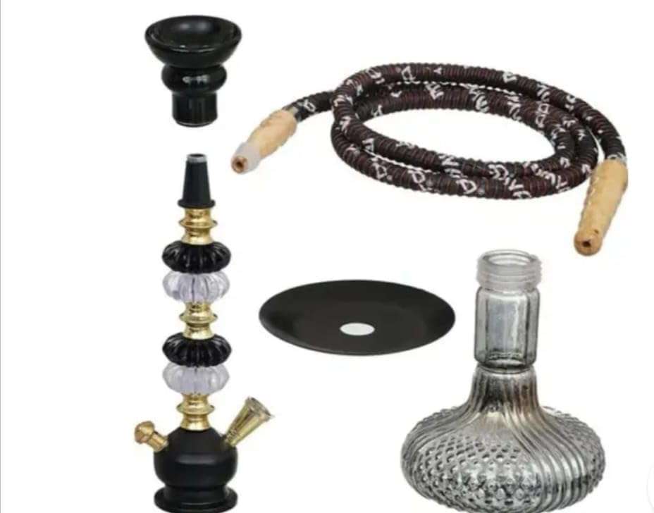 SF Handicrafts Glass Hookah Set with Decorative Stem, Brown Woven Hose, 19 Inch Height 4