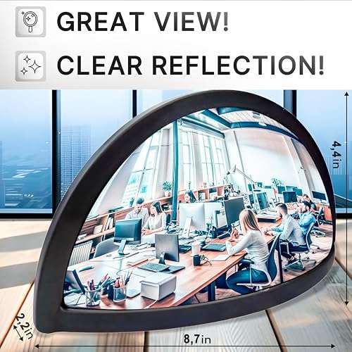 Skywin Half Concave Mirror Cubicle Decorations 8.7×2×4.4 in, Multipurpose Cubicle Mirror, Desk Mirror to See Behind You, Aesthetic Office Cubicle Accessories, Office Cubicle Decor Organizer (Black) 2