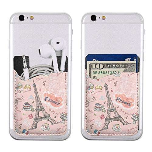 NEIGHBOR Romantic Paris Phone Card Holder, Stick On ID Credit Card Wallet Phone Case Pouch Sleeve Pocket for iPhone, Android and All Smartphones 5