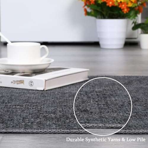 ROYHOME Runner Rug Modern Solid Textured Hallway Runner Rug Entryway Rug, Washable Stain Resistant Non-Slip Contemporary Bedroom Rug Runner Carpet for Laundry Kitchen, Light Grey, 2' x 6' 4