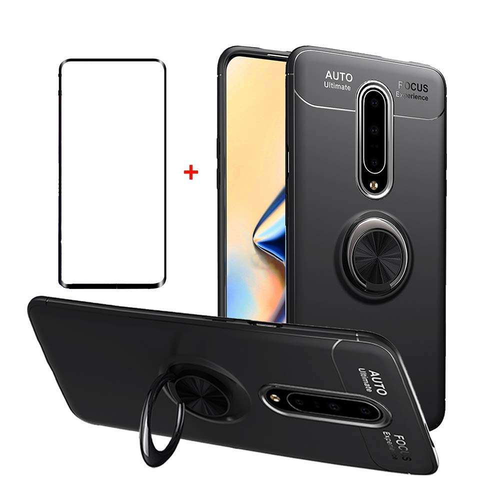 Asuwish Compatible with OnePlus 7 Pro Case and Tempered Glass Screen Protector Cover Cell Ring Holder Kickstand Phone Cases for OnePlus7Pro 5G One Plus 1+7 1Plus OnePlus7 1+ 7Pro One+ 1 + Seven Black 1