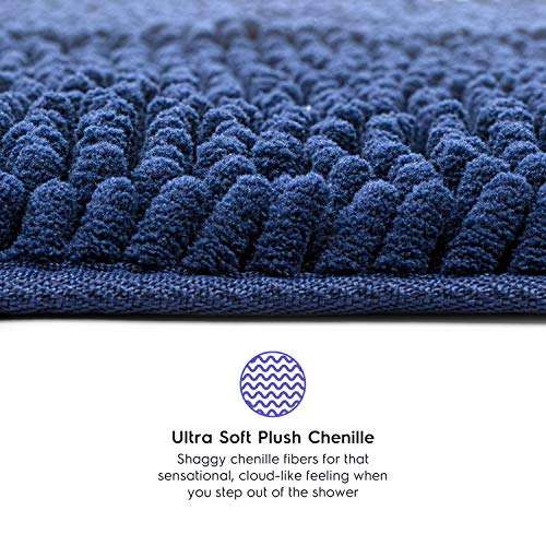 Tafts Striped Chenille Bathroom Rugs and Mats Sets, Ultra Soft Chenille Microfiber, Absorbent Non-Slip Machine Washable Bath Rugs, Bath Mat for Bathroom, Shower Mat & Tub, 24"x60", Navy Blue 2