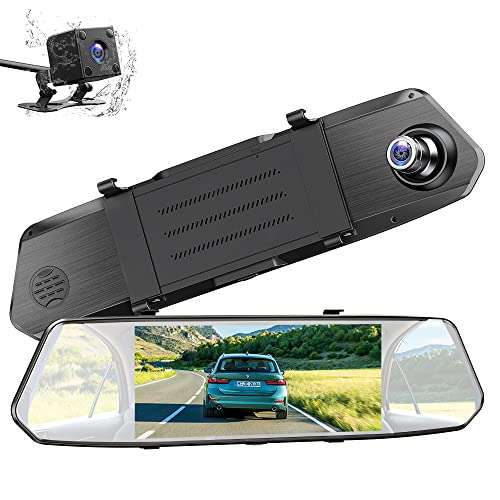 7" Dual Mirror Dash Cam Front and Rear FHD 1080P Car Camera Touchscreen Rear View Mirror Camera Waterproof Backup Camera with Parking Assistance Motion Detection
