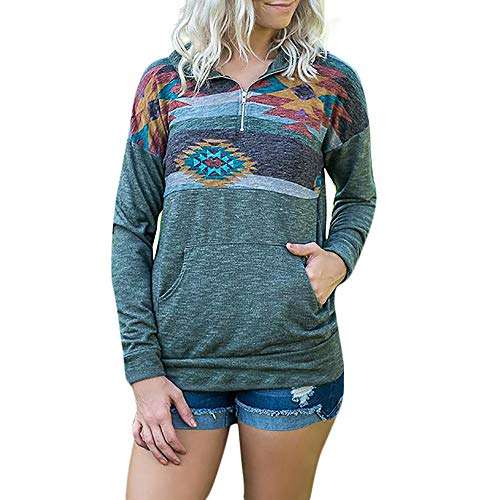 Goddessvan 2018 Womens Long Sleeve Print Zipper Sweatshirt Pullover Blouse Tops Pockets(Green,S) 1