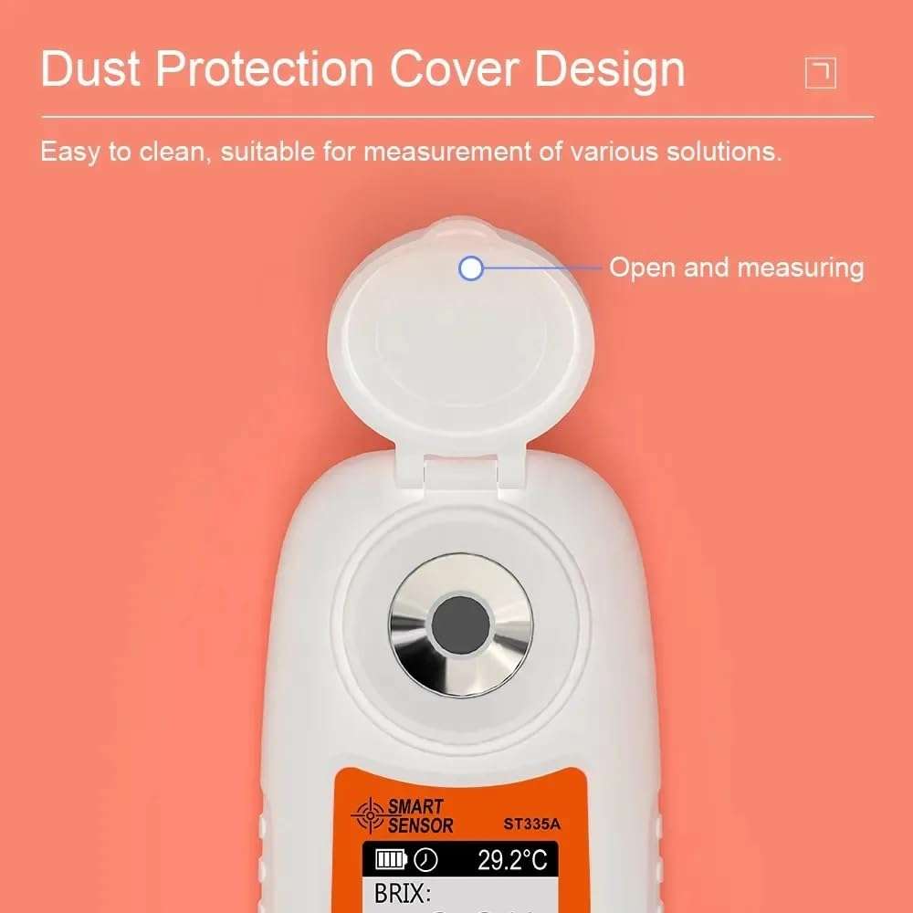 Real Instruments Digital Refractometer 0-35% Smart Sensor ST335A LCD Refractometer Handheld Honey Refractometer ATC Sugar Percent Tester Sugar Concentration Detector Sugar Solution Content Test Tool 6