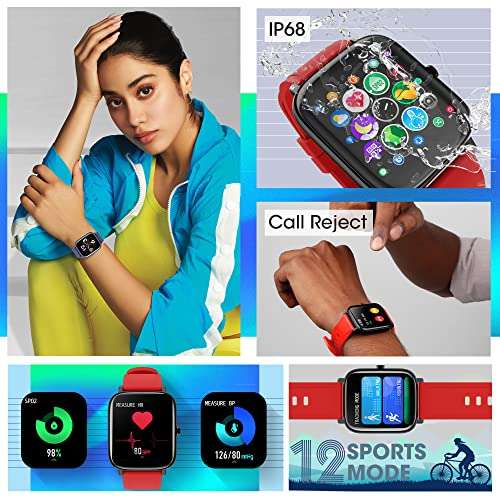 ZEBRONICS ZEB-FIT280CH smart watch with Screen size 3.55cm (1.39inch) 12 Sports modes, IP68 waterproof, Heart rate, BP, SpO2, Caller ID, 7 days storage (Black+ Red) 2