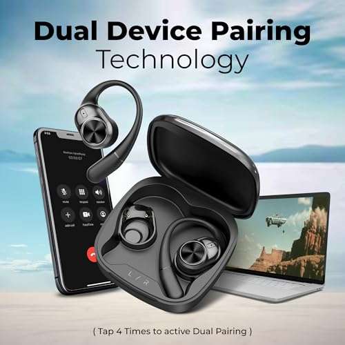 truke Newly Launched Buds Infinity Open Ear Wireless Earbuds with 70Hours of Playtime, 16mm Titanium Speaker, Quad Mic PureVoice™ ENC for Clear Calls, Dual Pairing, Fast Charging OWS - Jet Black 4