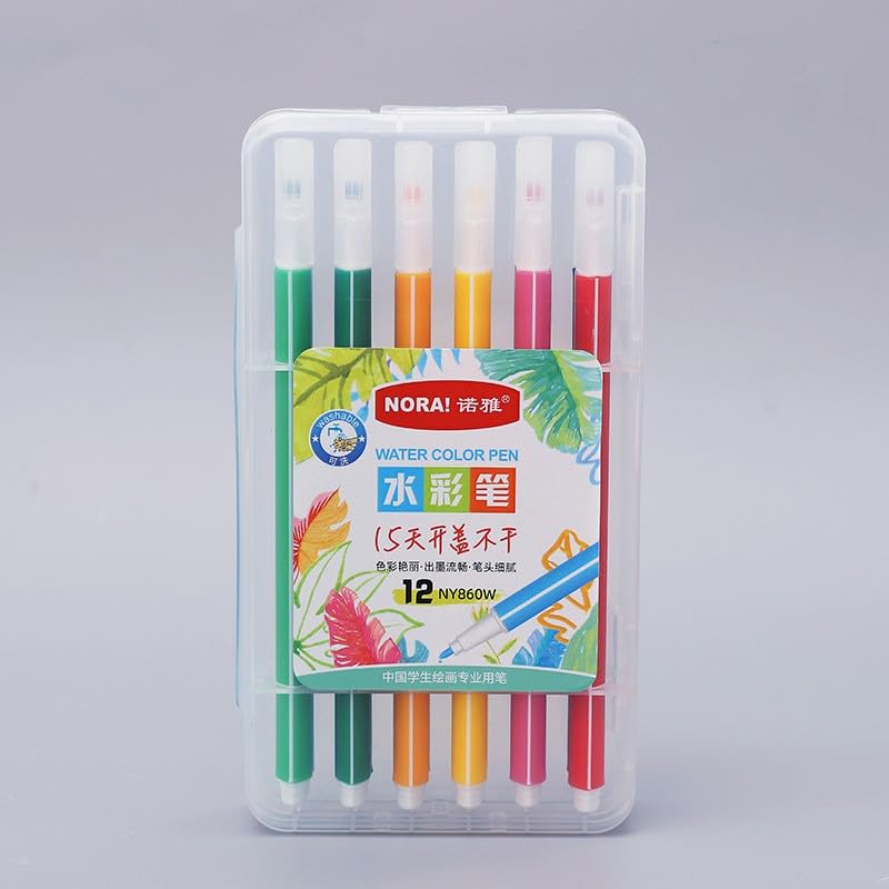 TODDLIS Watercolor Brush Pen Kids Drawing Washable Fine Tip Art Markers Nib Sketch Pens with Washable Ink (Set of 12, Multicolor)