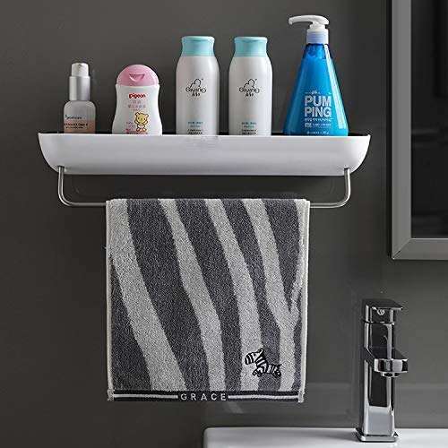 ZEEBLY Self Adhesive Bathropom Shelves with Hooks, Shower Caddy Shelf Organizer, No Drilling Wall Mount Shower Storage Accessories (AV 190 Towel With Rack) 2