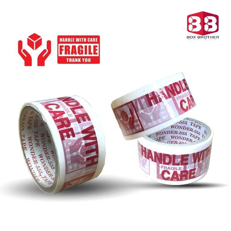 Box Brother Cello Tape 2 Inch 55mtr || Printed Packaging Tape || Handle with Care Fragile Tape Printed (Pack of 3) 4