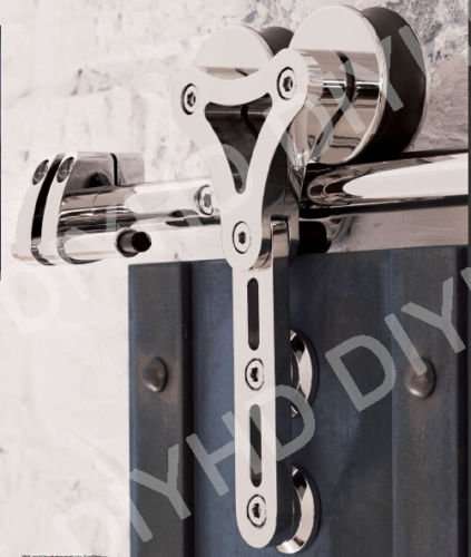 OSS-03# Satin Brushed Stainless Steel Modern Barn Glass Sliding Door Hardware Track Kits Save Space (Double Door 13FT /4000mm, Intalled for glass doors) 2