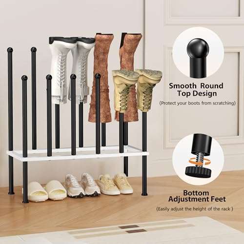 PLKOW Boot Rack Organizer, Metal Free Standing Shoe Racks for Tall Boots, 2 Tier Boot Holder Fits for 6 Pairs, Boot Storage Organizer for Entryway, Garden, Outdoor, Bedroom 4