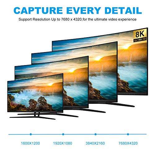 YIWENTEC Copper Cord Ultra HD 8K 4K DisplayPort Cable DP 1.4 8K@60Hz 4K@144Hz High Speed 32.4Gbps HDCP 3D Slim and Flexible DP to DP Cable (2M, 8K) 4