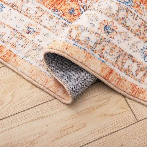 Carvapet Boho Runner Rugs for Hallway - 2x7 Washable Vintage Floral with Rubber Backing Non-Slip, Throw Carpet Runners for Hallways,Bedroom,or Laundry Room(2x7,Grey & Yellow) 4