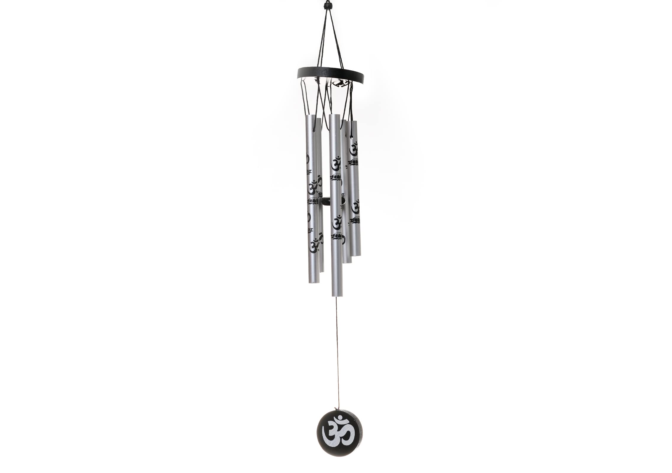 Tej Gifts Feng Shui Om Printed Metal Wind Chime with 5 Silver Pipes for Positive Energy, Decorative Outdoor/Indoor Hanging Bells, Good Luck Chimes for Home/Balcony Decoration (Silver)