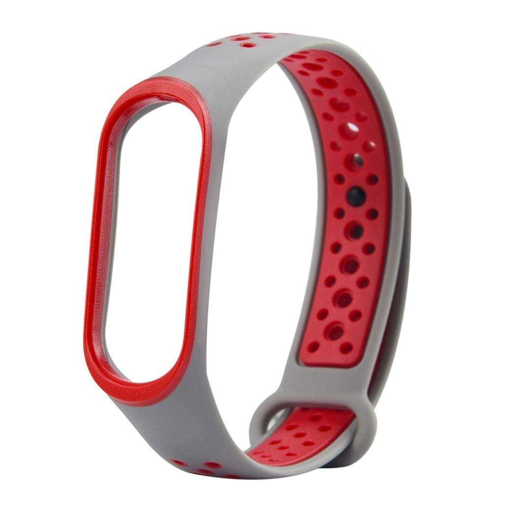 BQeT TPU Silicon Air Dot Band Strap for Xiaomi Mi Band 4 / Mi Band 3(NOT FIT in MI 1/2 HRX) (Grey RED)