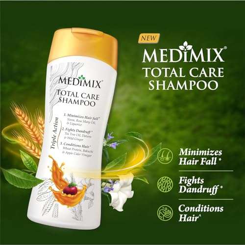 MEDIMIX Total Care Shampoo | Pack of 2 | 200ml Each | Triple Action | Minimizes Hair Fall* | Fights Dandruff* | Conditions Hair^ | 3