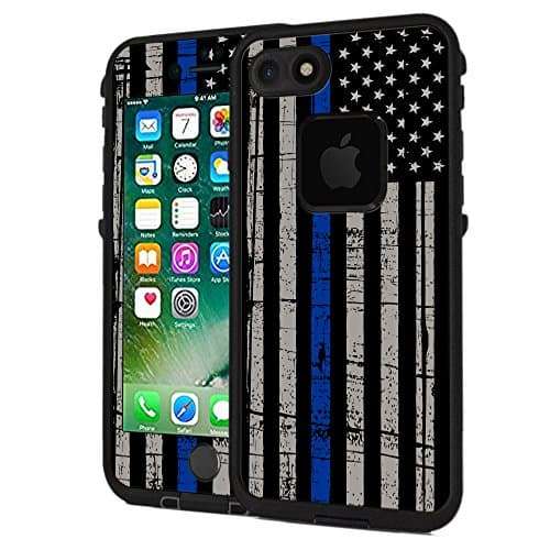 Teleskins Protective Designer Vinyl Skin Decals/Stickers Compatible with Lifeproof Fre iPhone 7 / iPhone 8 / SE 2020 Case -Thin Blue Line USA Police Flag Design Patterns - only Skins and not Case 2