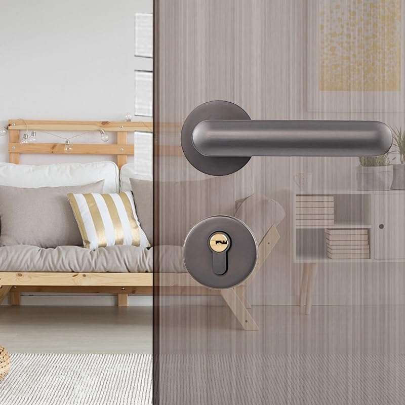 HIONJIN Magnetic Silent Bedroom Handle Room Door Lock Anti Insertion Wooden Door Split Door Handle(White-Patch Five-Pointed star4) 5