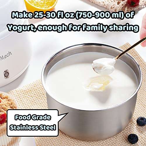 JoyMech Yogurt Maker, Compact Greek Yogurt Maker Machine with Constant Temperature Control, Stainless Steel Container, 1 Quart for Home Organic Yogurt 4