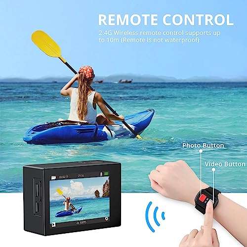 Dragon Touch 4K Underwater HD Action Camera, Vision 3 Pro Touch Screen 20MP 100FT Waterproof Video Camera Adjustable View Angle WiFi Sports Camcorder with Remote Control Helmet Accessories 3