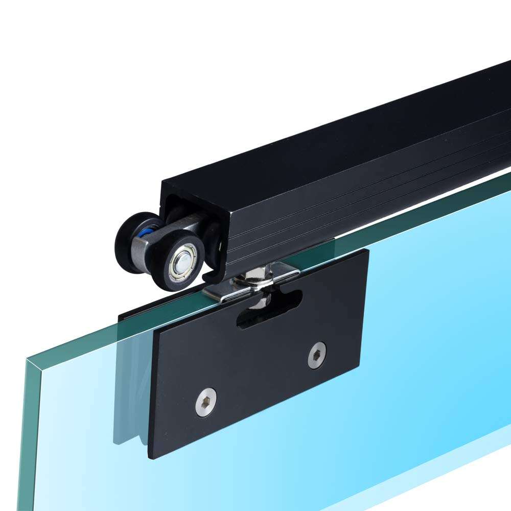 Black Glass coap Sliding Door Hardware Aluminum Track Suit for 10-12 Thickness Tempered Glass 3