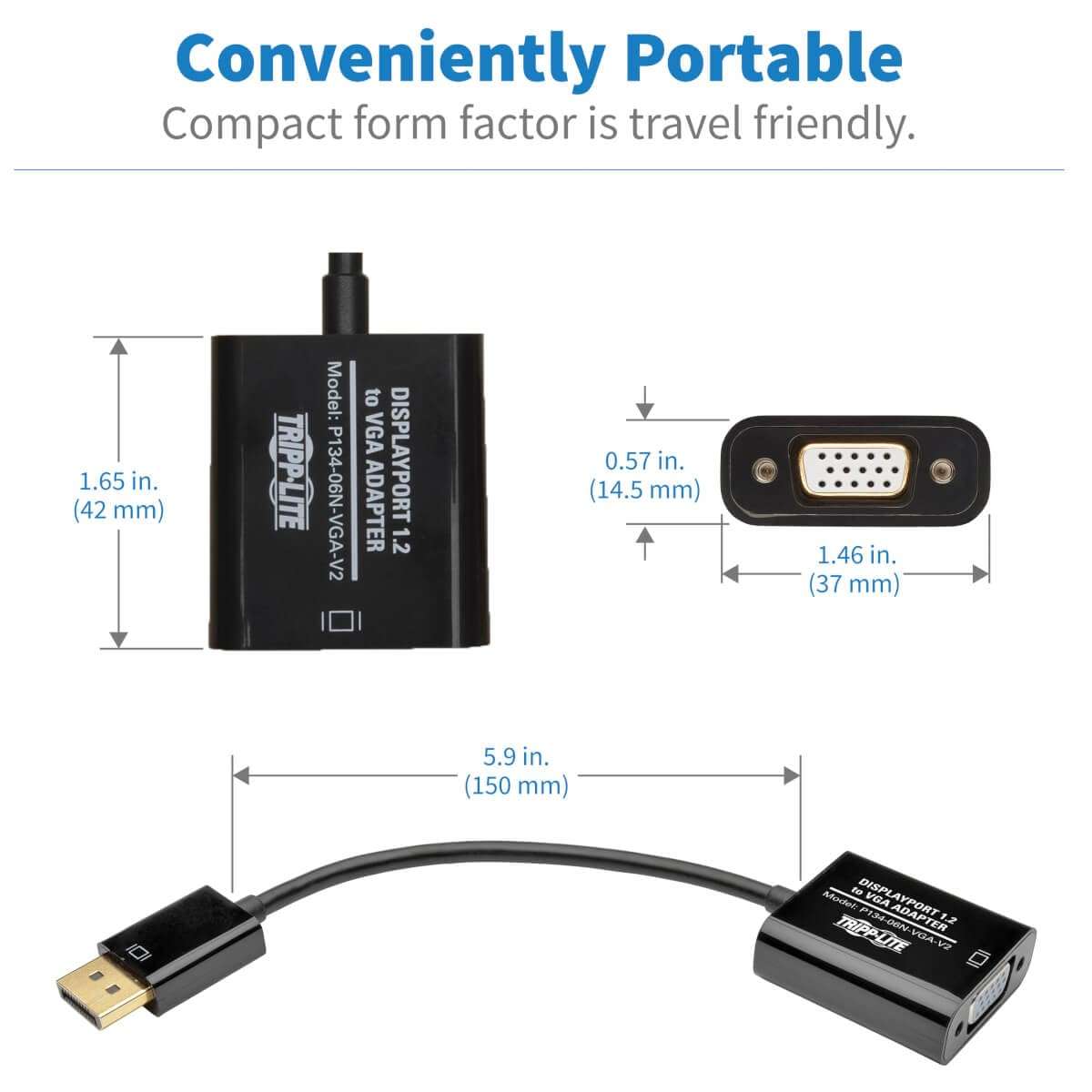 Eaton Tripp Lite DisplayPort to VGA Adapter Cable Active Converter, Displayport 1.2, DP to VGA, 6 inches / 15.2 Centimeters, 3-Year Warranty (P134-06N-VGA-V2) 4