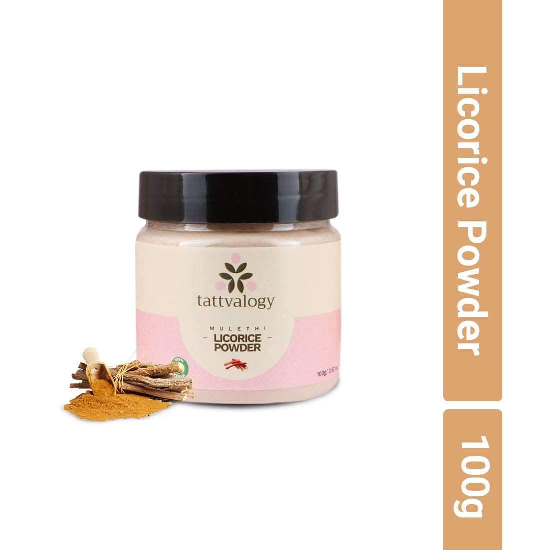 Tattvalogy Licorice Root Powder | Mulethi Powder | Yashtimadhu | Glycyrrhiza glabra | 100% Pure & Natural | Facial Mask | For Hair and Skin Care | Defence From Acne & Pimples | In Glass Jar - 100 GM 3