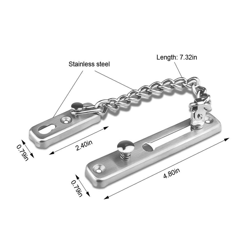 Anti-Theft Lock Security Chain Door Guard Reinforced Solid Latch Guard Clasp for Swing-in Doors Heavy Duty Chain Door Lock for Home Bedroom Hotel Office, Silver 6