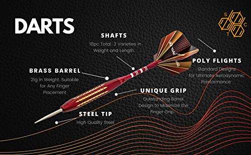 SHOT TAKER CO. EST. 2017 6pc Steel Tip Darts Set - Professional Darts for Dartboard - Includes Barrels + Plastic/Aluminum Shafts + O'Rings + Flights + Sharpener + Wrench (21g-Red B-10412) 6
