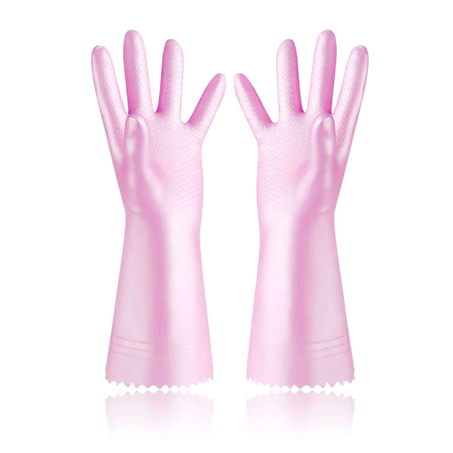 Dishwashing Gloves Latex Free Reusable Rubber Gloves for Kitchen Washing Dishes Household Cleaning with Cotton Flock Liner and Non Slip Texture Waterproof (Ex-Large, Pink) 1