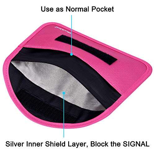 Techion Signal Blocking Bag, 2 Pack RFID Faraday Bag Shield Pouch Cage Box Wallet Case for Cell Phone and Car Key FOB, Privacy Protection, Anti-Hacking - Black & Hot Pink 2