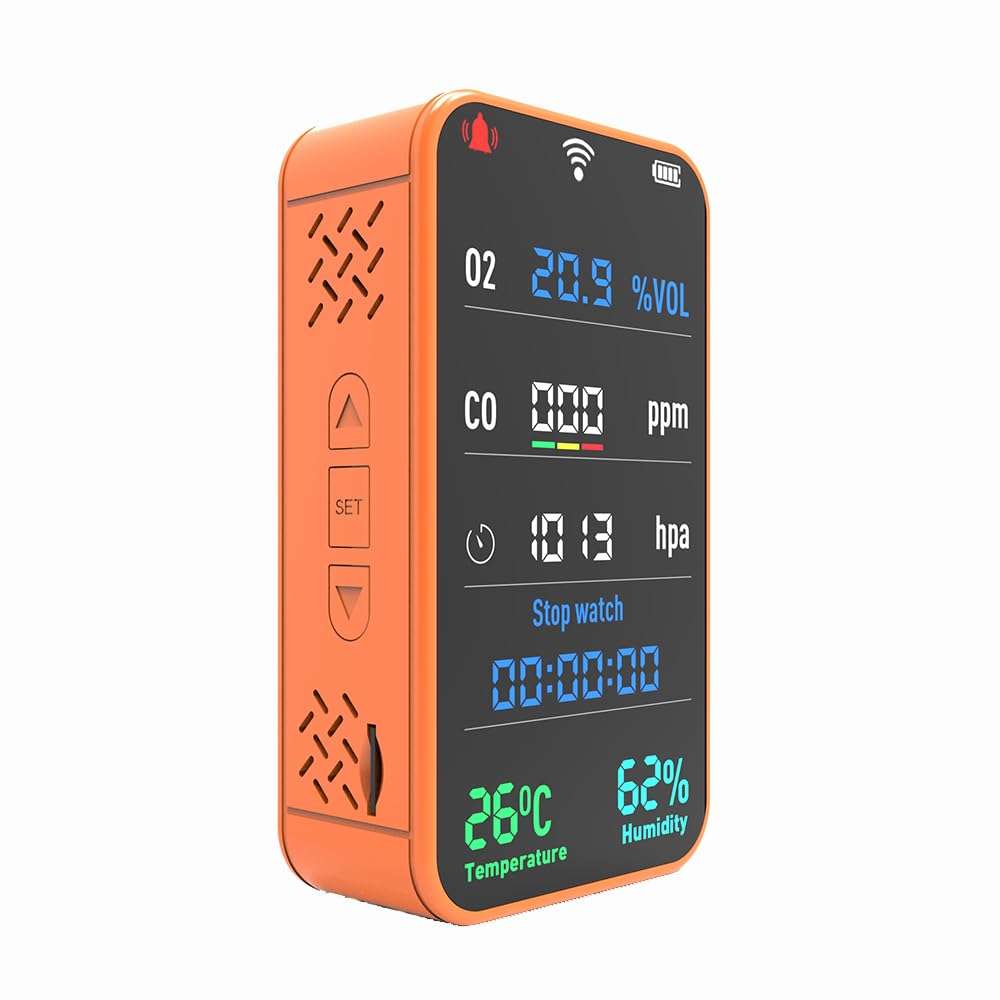 7-in-1 Portable Sensor for O2 | CO | Air Pressure | Temperature | Humidity Detection - 3000mAh Rechargeable Battery, SD Card, Built-in Flashlight & Stopwatch, Portable Gear for Hiking, Camping, RVs 3