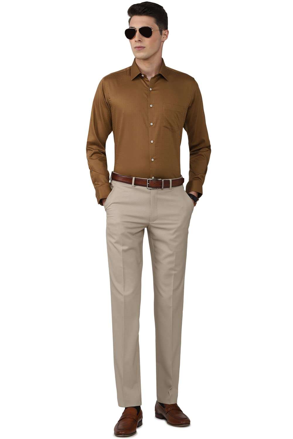 Van Heusen Men's Slim Formal Trousers (VHTFFSLB304261_Nude_36) 5