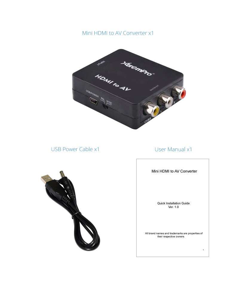 XtremPro HDMI to AV Converter, HDMI to RCA, 3RCA 1080P AV Cvbs Composite Video Audio Converter Adapter Supt Pal, NTSC, USB Charge Cable for HD Camara, PC, Laptop, HD DVD, Projector Etc - Black (61085) 5