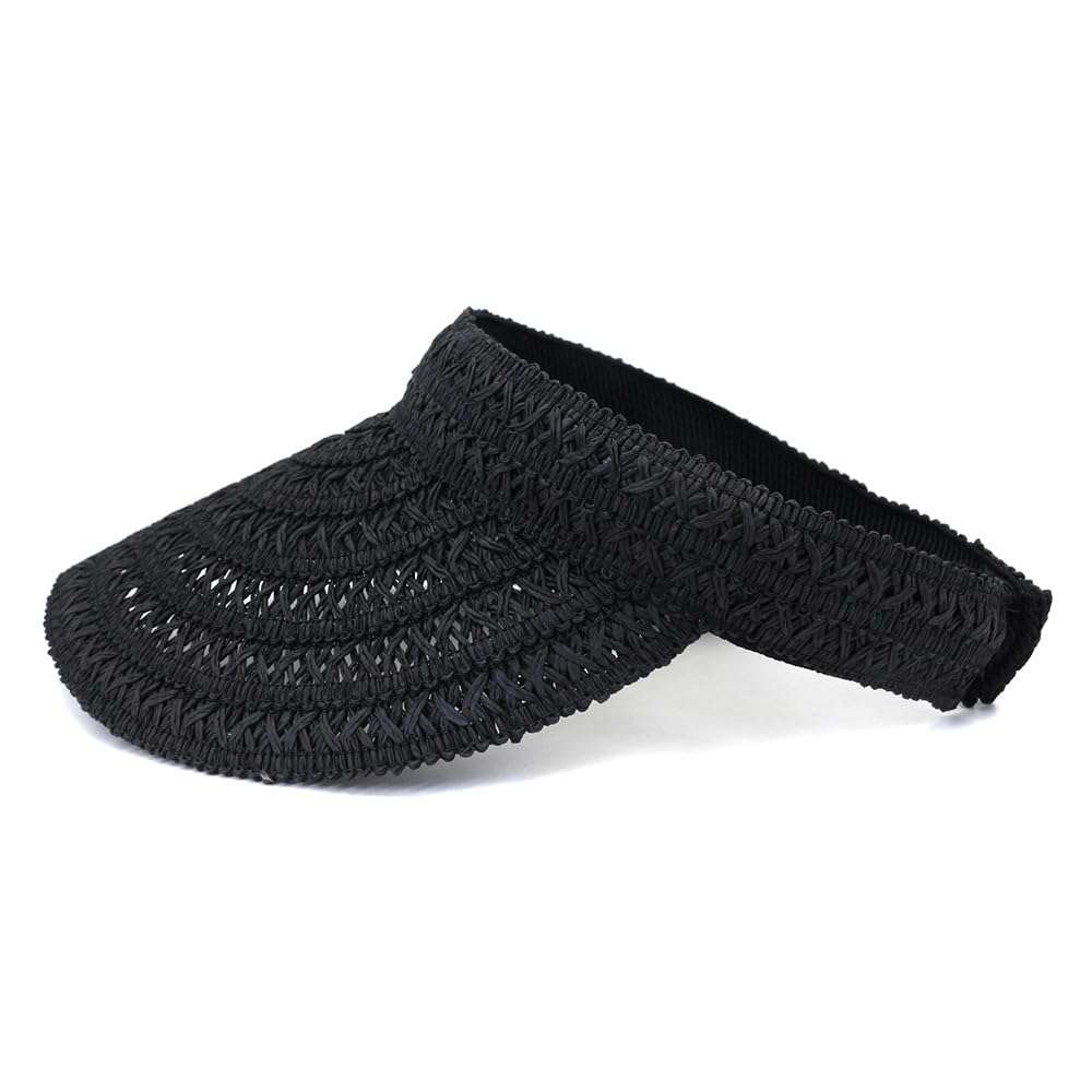 Empty Top Straw Sun Hat for Womens Summer Visor for Women Wide Brim Beach Sun Hat and Caps Black 1