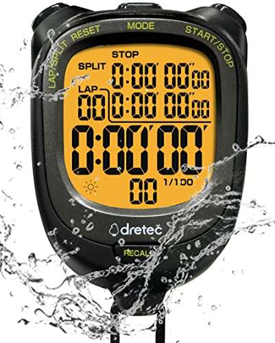 dretec Digital Stopwatch Timer Waterproof Backlight Alarm Calender for Swimming Running Training Kids Coaches Black 1