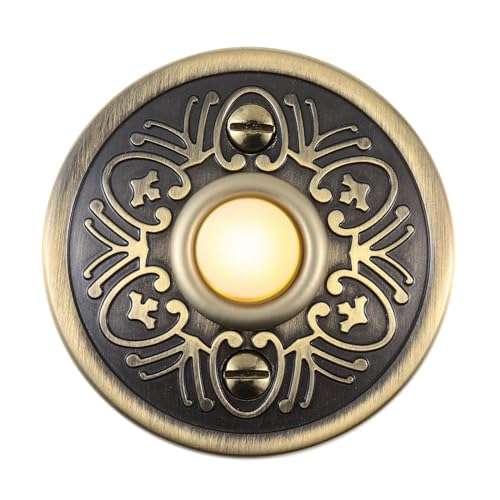 Lighted Doorbell Push Button, LED Round Door Bell Switch Home Wall Mounted Buttons Wired Opener Universal Hardware Garage Front Doors Easy Installation Black, White Light