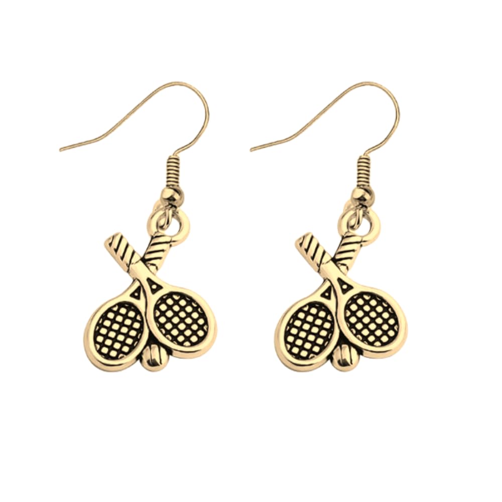 Tennis Earrings- Tennis Jewelry, Silver Tennis Racket Jewelry For Women- Tennis Gifts for Women & Teens (Gold) 1