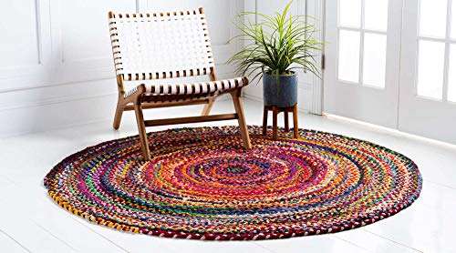 Unique Loom Braided Chindi Collection Area Rug - Layer (3' 3" Round, Multi/ Blue) 2