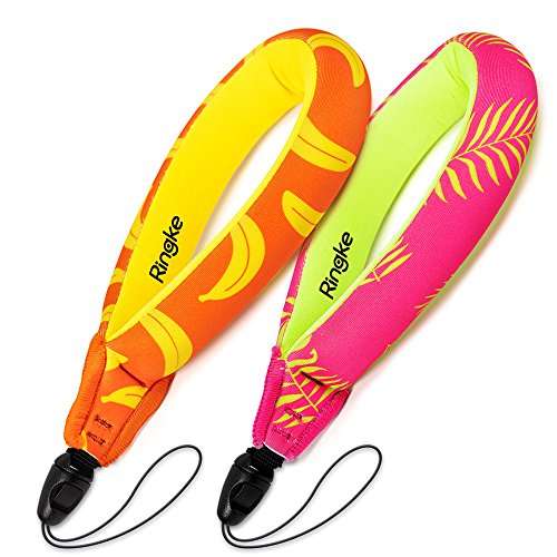Ringke Waterproof Float Strap (2 Pack), Underwater Floating Strap, Wristband, Hand Grip, Lanyard Compatible with Camera, Phone, Key and Sunglasses (Palm Leaves & Banana) 1
