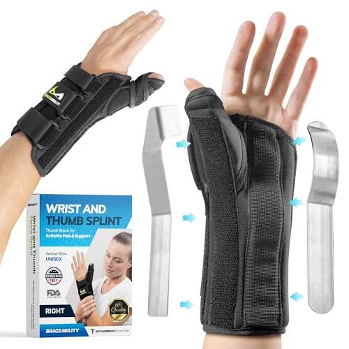 BraceAbility Wrist and Thumb Spica Splint - De Quervain's Tenosynovitis Long Forearm Cast Stabilizer for Tendonitis, Sprains, Thumb Brace for Arthritis Pain and Support - (S Right Hand)
