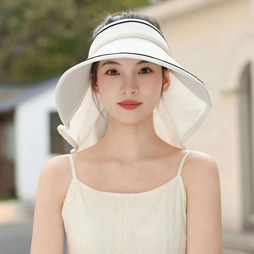 Summer Sun Hats for Women Roll-up Ponytail Bucket Hats Wide Brim Shawl Neck Flap UPF50+ Visor Cap for Beach Outdoor 2025 3