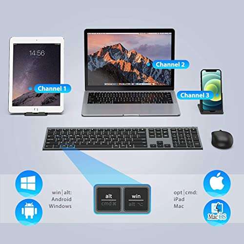 iClever Wireless Keyboard and Mouse DK03, Rechargeable Dual-Mode (Bluetooth+2.4G) Bluetooth Keyboard and Mouse Set, Ultra-Slim Multi-Device Keyboard for Mac, iPad, Apple, Android, Windows, Grey 2