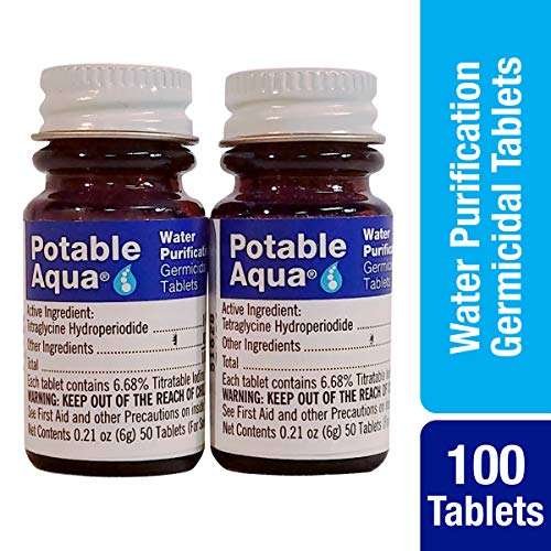 Potable Aqua Water Purification Tablets, Portable and Effective Water Purification Solution for Camping, Hiking, Emergencies, Natural Disasters and International Travel, Two 50ct Bottles, Blue 2