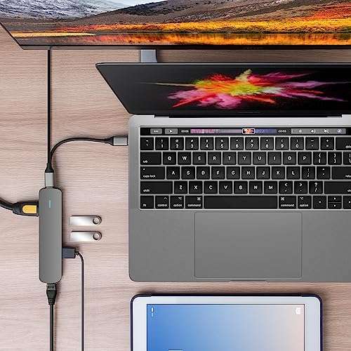HyperDrive Tube 6 in 1 hub with USB C to ethernet + HDMI 4K 30Hz + 3 x USB A + PD (max 60W) Dock Adapter for MacBook, Windows OS, iPad, Chromebook, Surface, Android Type C Port Devices 6