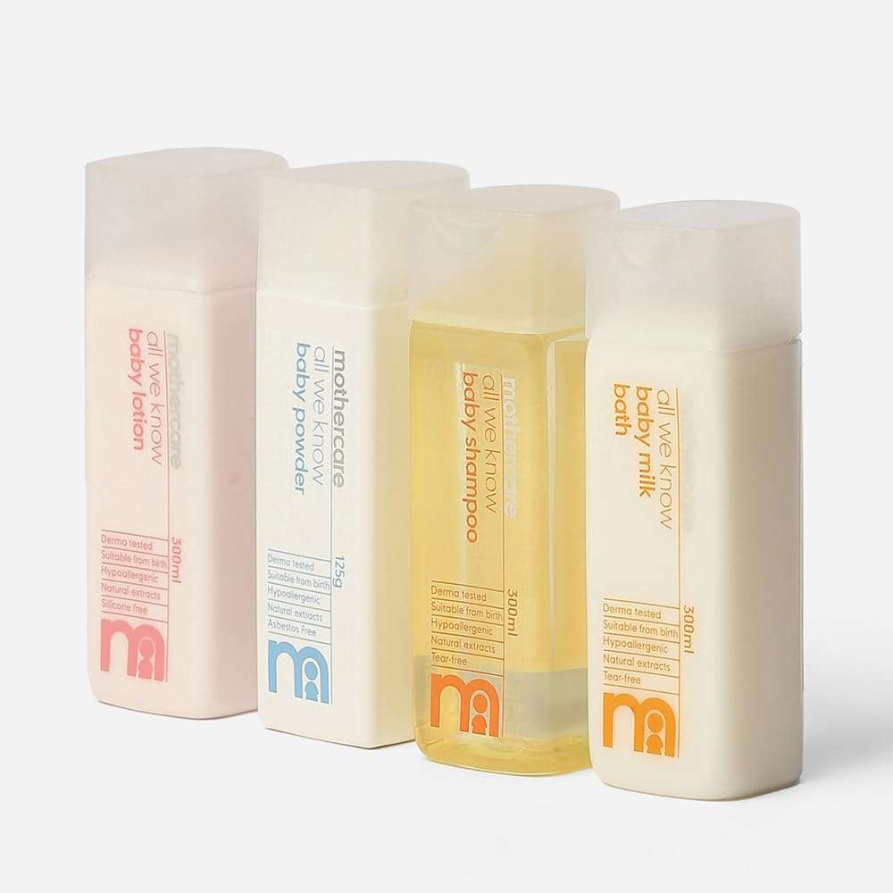 Mothercare Gift Set for Babies | Baby Gift Box (Pack of 4) | Bath Milk, Lotion, Shampoo 300ml Each & Powder 125g | 5