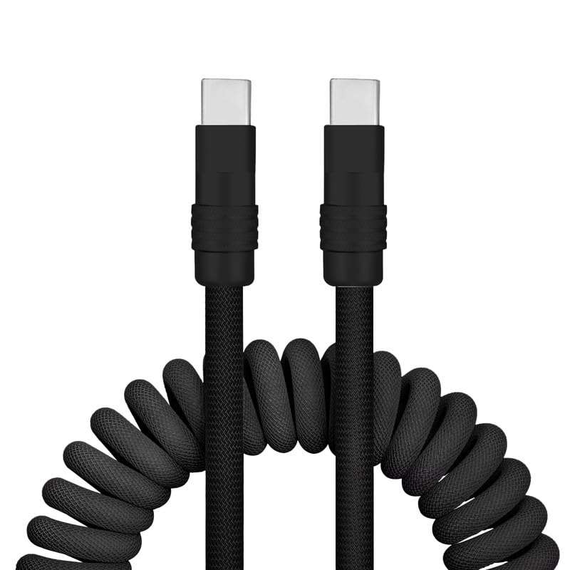 GentsStride Curly Chubby - Retractable Fast Charging Cable Durable USB A to Type C Charger Cord Port Connector for Phones, Tablets and More, Black+Black, Type-C to Type-C, 1.3FT-2.3FT
