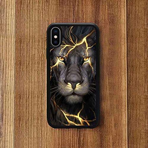 iPhone X/Xs Case, Lightning Lion Head Print Soft Silicone & Hard Back Cover, [Shock Absorbent] Shell Protective Case for iPhone X/Xs 3